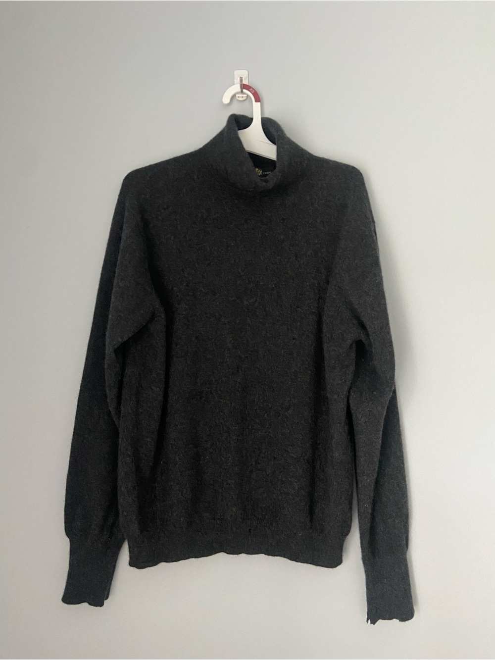 100% cashmere turtleneck sweater damaged flawed sz L charcoal grey Glen Lyon